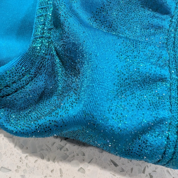 HOLOGRAPHIC GK Elite Small Gymnastics Dance Leotard TEAL GREEN Mystique defect - Picture 8 of 9